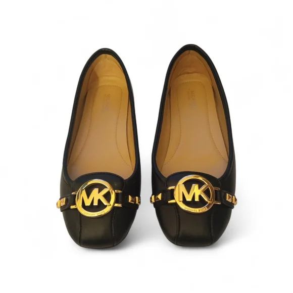 New Michael Kors Fulton Black Moccasins with Gold Emblem 7.5 - Picture 2 of 5